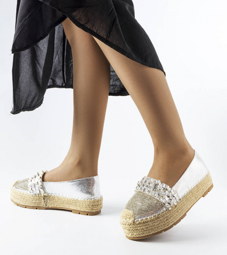 Stříbrné espadrilky zdobené reliéfem Geoffrey YJ505 SILVER