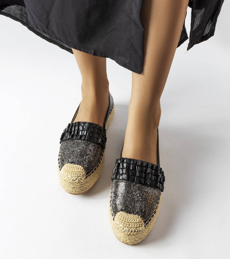 Černé espadrilky zdobené reliéfem Geoffrey YJ505 BLACK